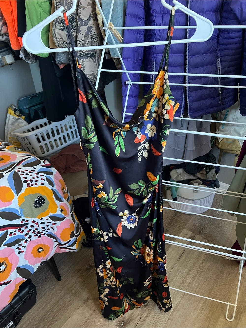 re:named Black Floral Satin Slip Dress